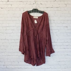 Audrey 3+1 Burgundy Embroidered Floral Romper L
